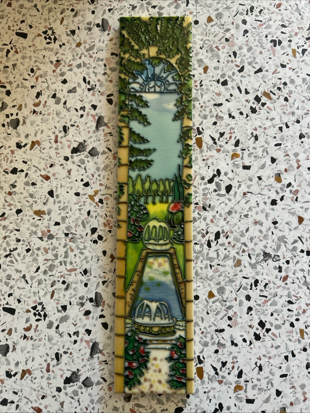 Vintage Landscape Fantasy Art Nouveau Ceramic Hanging Tile